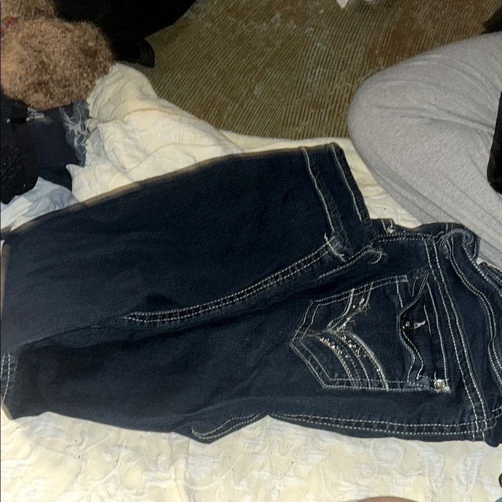 Wildflowers Blue Jeans with Decorative Stitching
